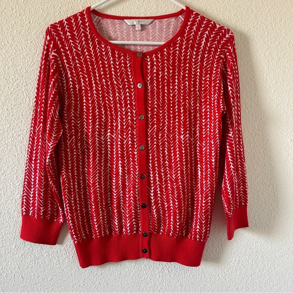 Jasper Conrad Cardigan Sweater Women’s 12 Red 3/4 Sleeves Casual Button Front